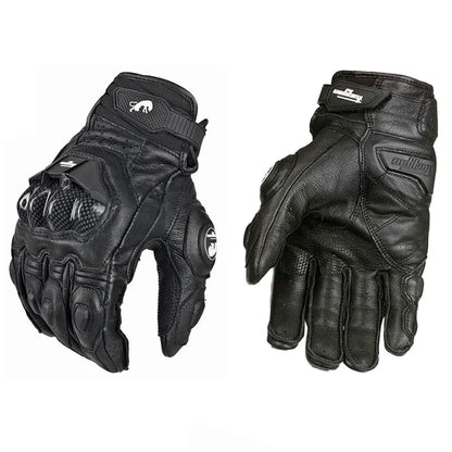 Men's Leather Motorcycle Gloves - Windproof Motocross Riding Gloves with Protective Equipment