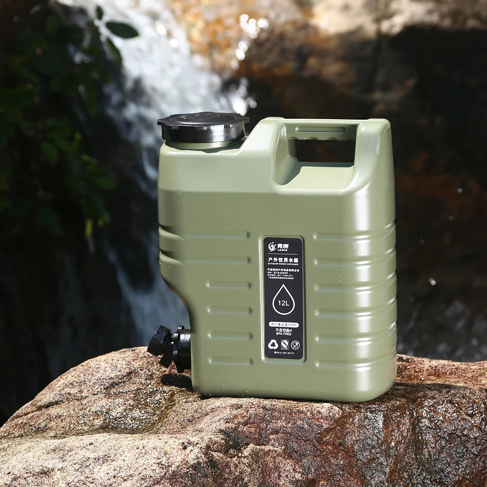 Portable Water Container 12L (3.2 Gallon) - BPA-Free Food-Grade PE Bucket for Camping, Hiking & Emergency Storage