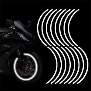 Reflective Wheel Rim Stripe Decals - 16-Piece Set for 17-19" Motorcycle, Car & Bicycle Wheels - Night Safety Stickers
