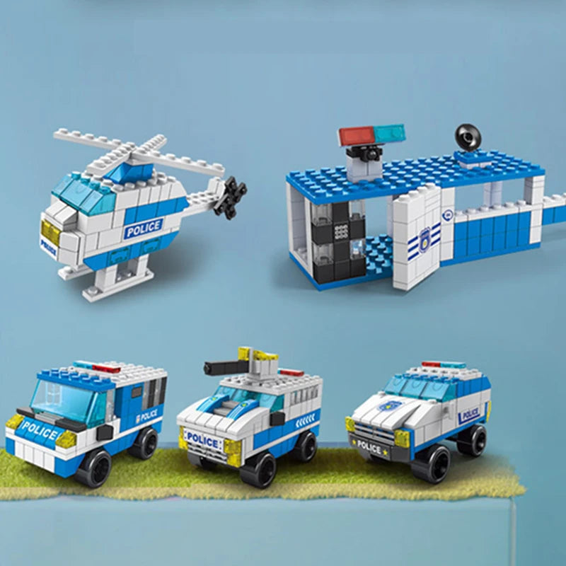 6-in-1 Emergency Vehicle Building Blocks Set - Police, Fire Truck & Construction Models (Compatible Building Bricks)