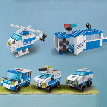 6-in-1 Emergency Vehicle Building Blocks Set - Police, Fire Truck & Construction Models (Compatible Building Bricks)