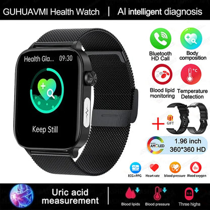 Advanced Health Monitoring Smart Watch - ECG+PPG, Blood Pressure, Heart Rate, 1.96" AMOLED Display, 100+ Sports Modes (Men & Women)