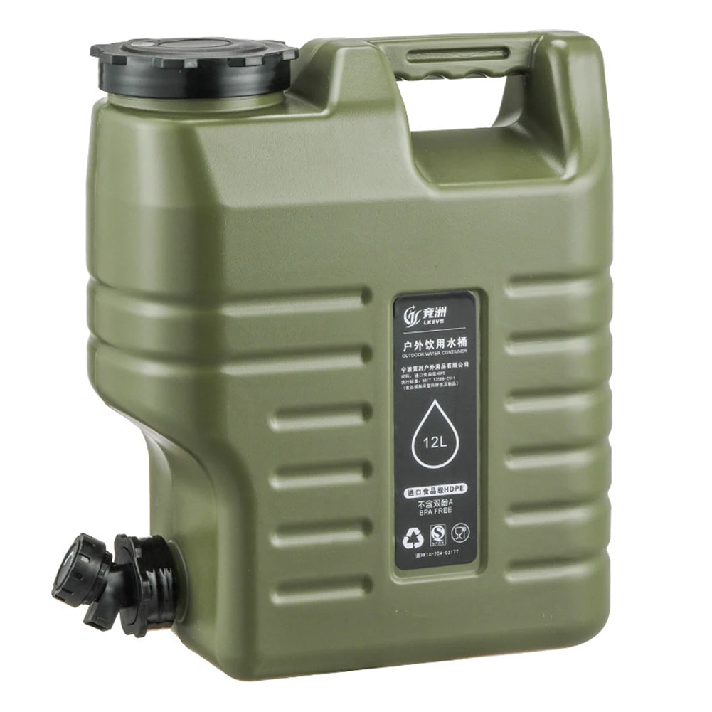 Portable Water Container 12L (3.2 Gallon) - BPA-Free Food-Grade PE Bucket for Camping, Hiking & Emergency Storage