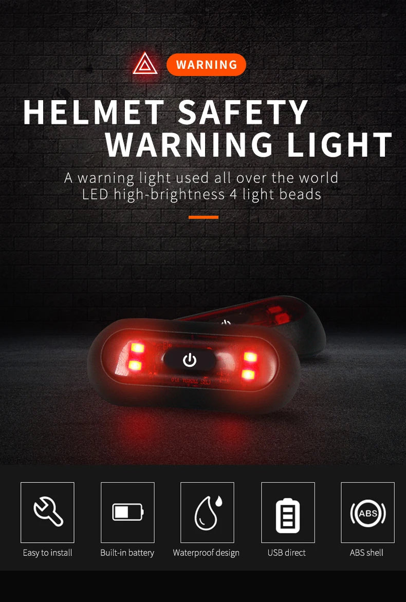Waterproof LED Helmet Taillight - 4 Lamp Rechargeable Safety Warning Light for Motorcycle & Bicycle