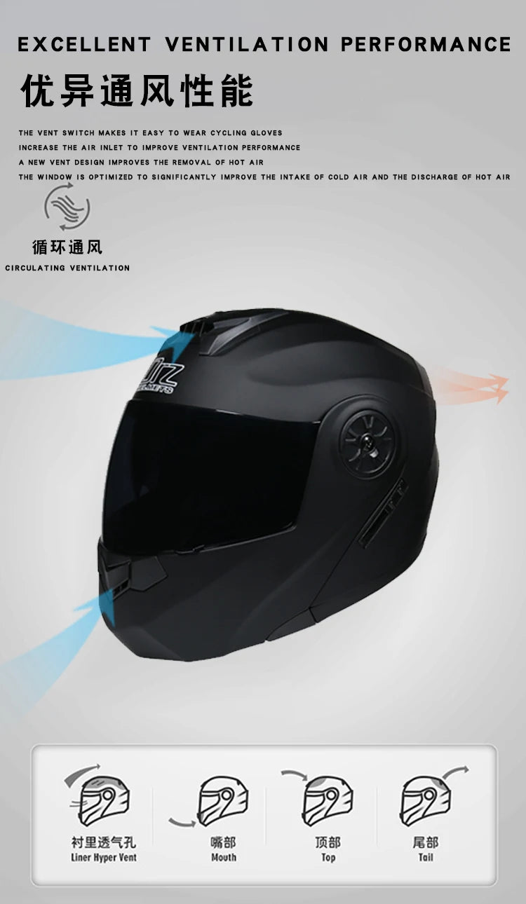 DOT Approved Modular Flip-Up Motorcycle Helmet - Voyage Racing Dual Lens with Interior Visor - ORZ-161