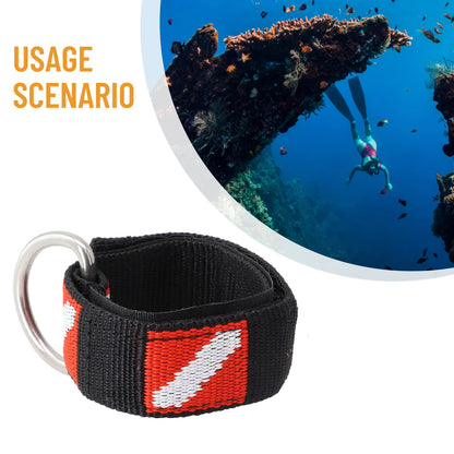 Adjustable Scuba Diving Wrist Lanyard - Metal D-Ring Webbing Strap for Freediving & Swimming Equipment