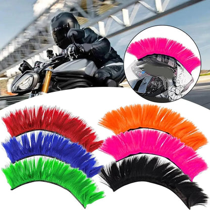 Universal Synthetic Mohawk Hair Sticker - Reusable Motorcycle & Bicycle Helmet Accessory for Outdoor Racing