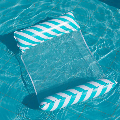 Striped Inflatable Pool Float Chair - Foldable Beach Lounge with Mesh Backrest for Swimming and Leisure