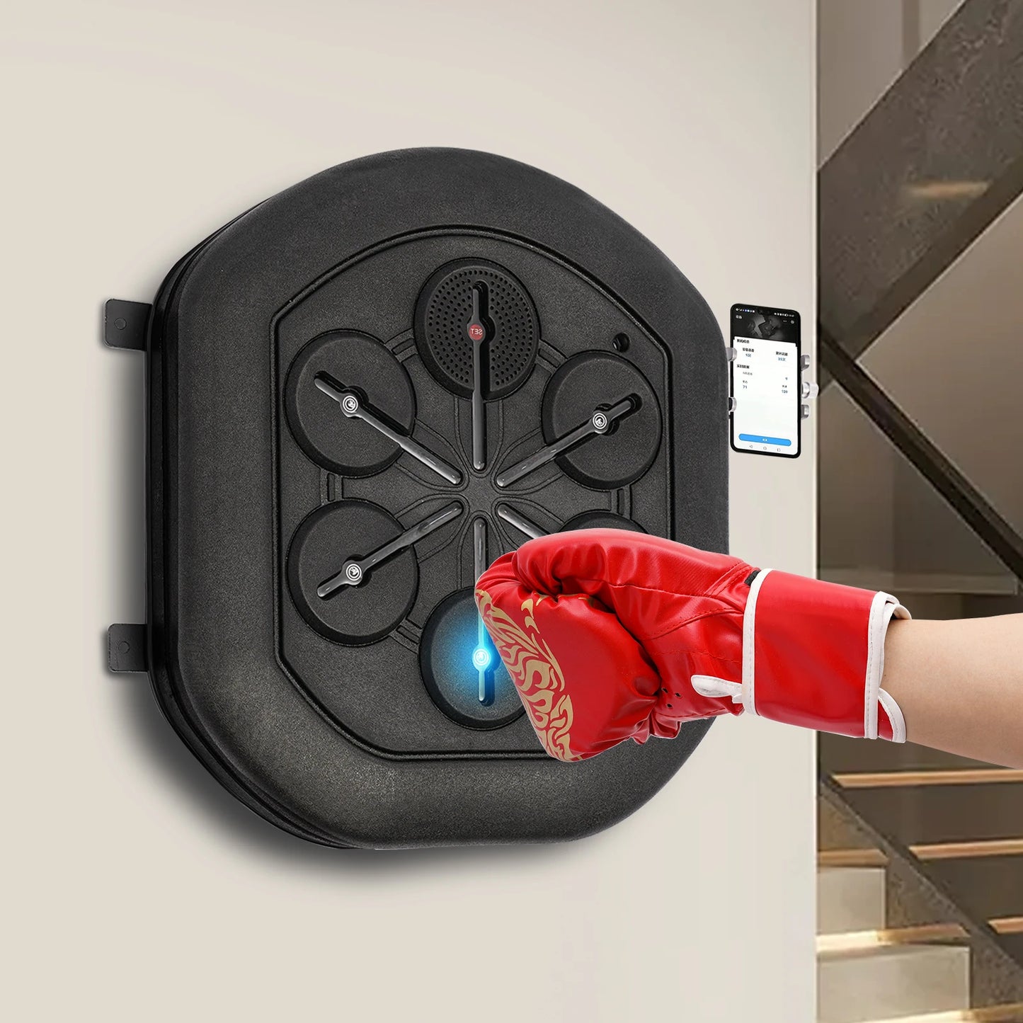 Smart Music Boxing Training Machine - Wall-Mount Bluetooth Punch Trainer with LED Light & Gloves for Home Gym