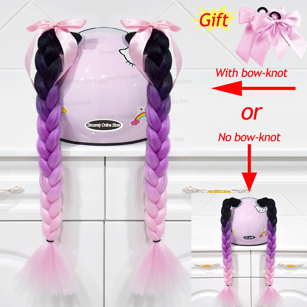 Motorcycle Helmet Braids - 2 Piece Set Women's Ponytail Wig with Suction Cup for Motorbike Helmets (164 Colors Available, Dual Pigtail Twist Style)