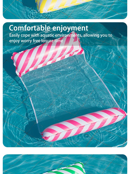 Striped Inflatable Pool Float Chair - Foldable Beach Lounge with Mesh Backrest for Swimming and Leisure