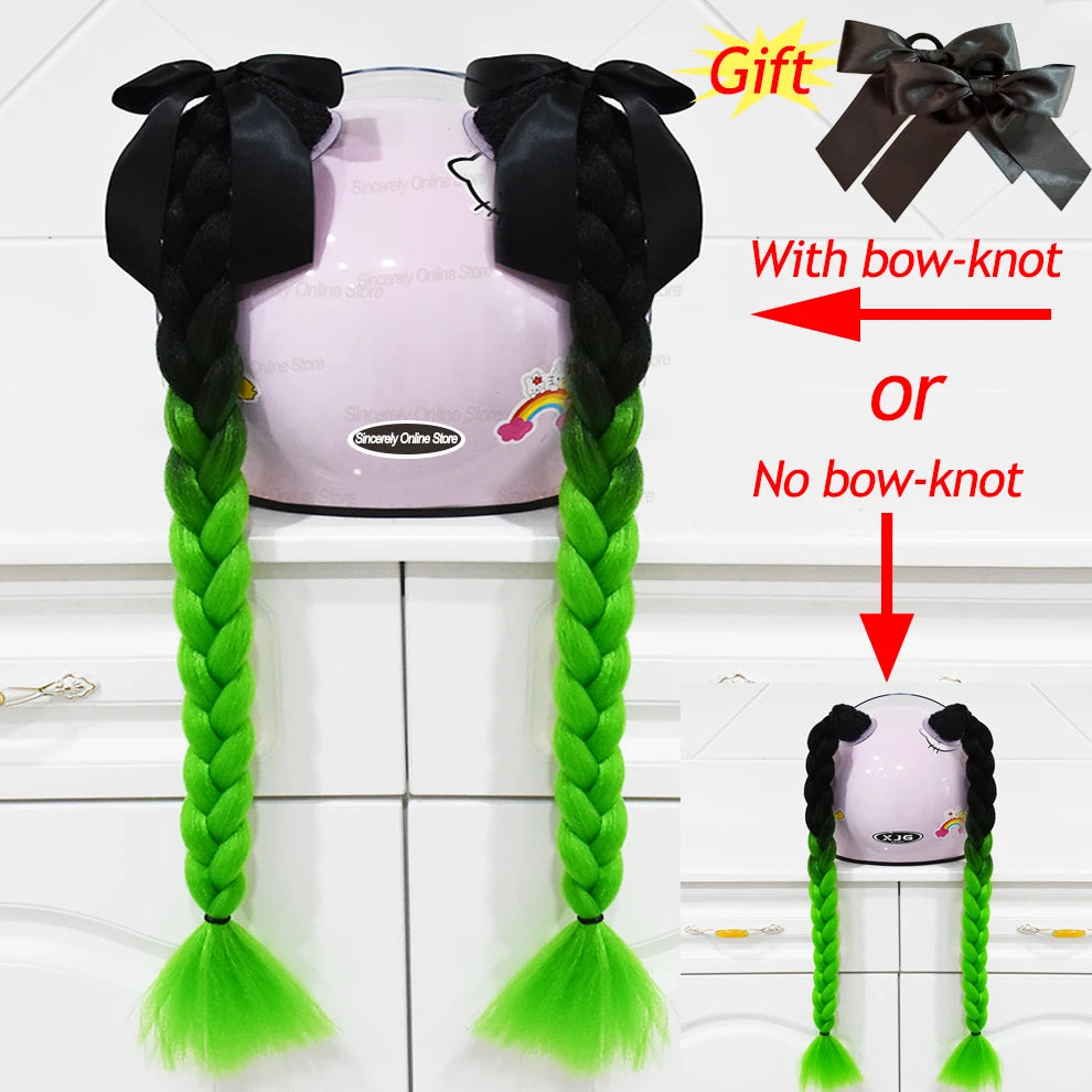 Motorcycle Helmet Braids - 2 Piece Set Women's Ponytail Wig with Suction Cup for Motorbike Helmets (164 Colors Available, Dual Pigtail Twist Style)