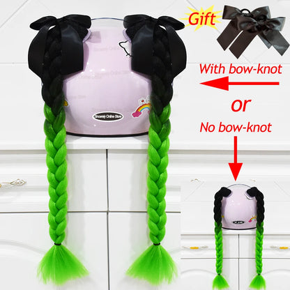 Motorcycle Helmet Braids - 2 Piece Set Women's Ponytail Wig with Suction Cup for Motorbike Helmets (164 Colors Available, Dual Pigtail Twist Style)