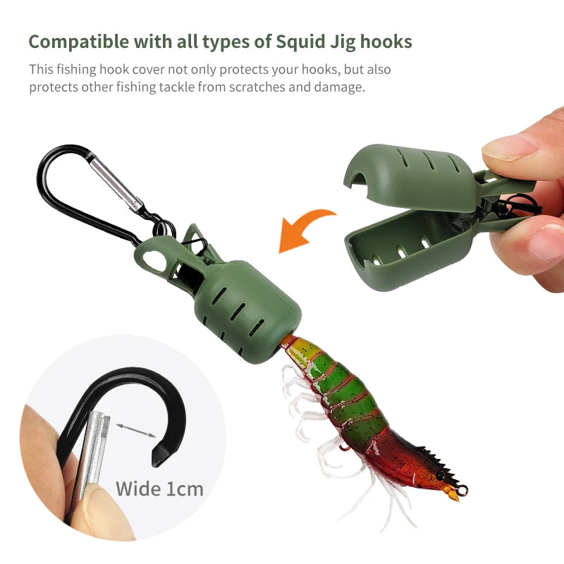 Squid Jig Bait Protector Kit - 6pcs Webfoot Octopus Egi Hook Covers with Carabiner for Cuttlefish Umbrella Lure Fishing Tackle