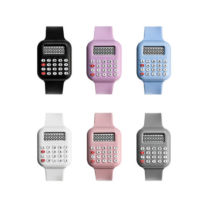 Kids Digital Calculator Watch – 2025 Rubber Strap with Time & Date Display for Girls & Students