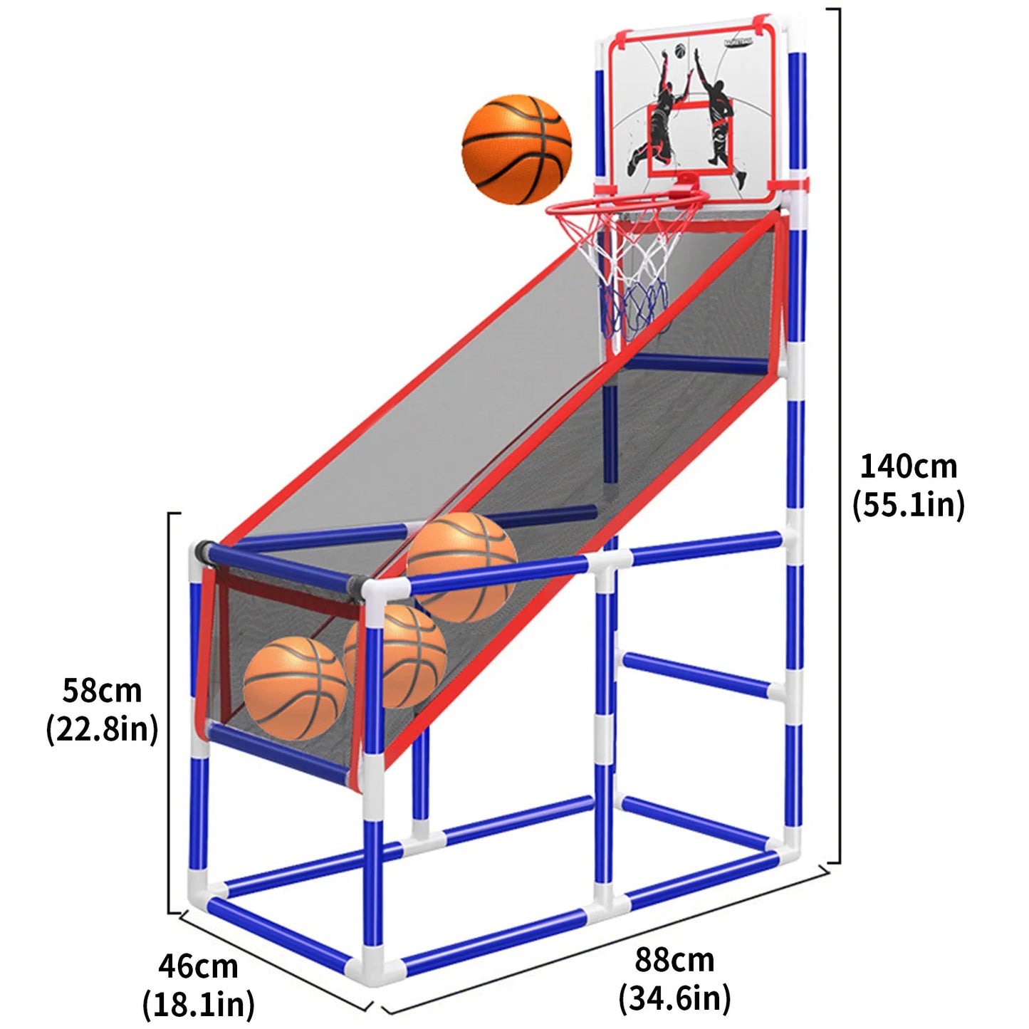 Adjustable Kids Basketball Hoop Set - Indoor/Outdoor Training System with 4 Balls (88cm-140cm Height Range)