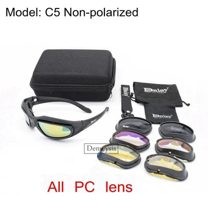 Tactical Polarized Sports Sunglasses - 4 Interchangeable Lenses Set with Original Box - Men's Shooting & Hiking Eyewear