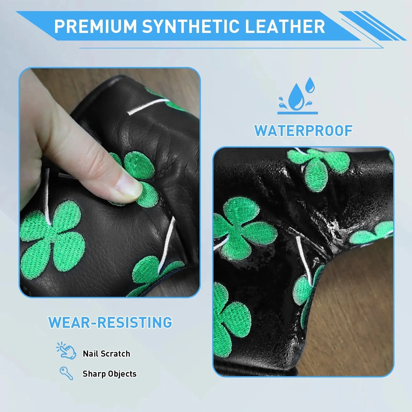 Golf Putter Head Cover - PU Leather Blade Club Protector in Black & White, Universal Fit for Men & Women