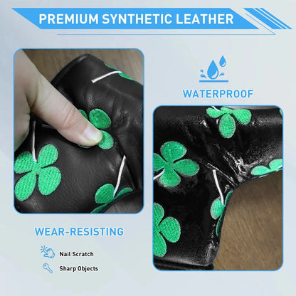 Golf Putter Head Cover - PU Leather Blade Club Protector in Black & White, Universal Fit for Men & Women