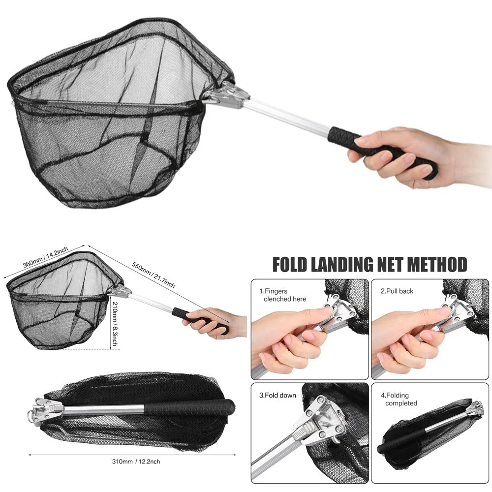 Professional Telescoping Fishing Landing Net - Aluminum Alloy Construction - Extends 55cm to 190cm with Folding Mesh Design