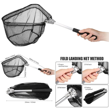 Professional Telescoping Fishing Landing Net - Aluminum Alloy Construction - Extends 55cm to 190cm with Folding Mesh Design