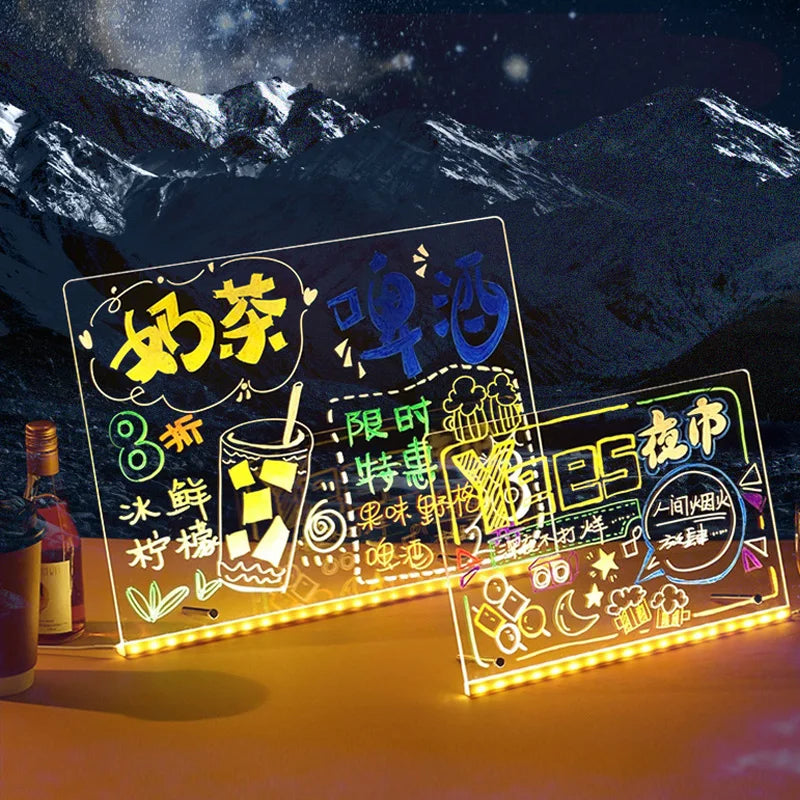 LED Acrylic Drawing Board - Rewritable Children's Message Lamp with 7 Colorful Pens