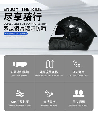 Full Face Racing Motorcycle Helmet - Winter Warm Double Visor Motorbike Sports Helmet LVS-701
