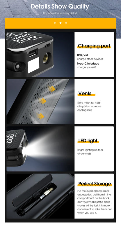 CARSUN Rechargeable Digital Tire Inflator - Portable Cordless Air Compressor for Car, Motorcycle, Bicycle & Balls