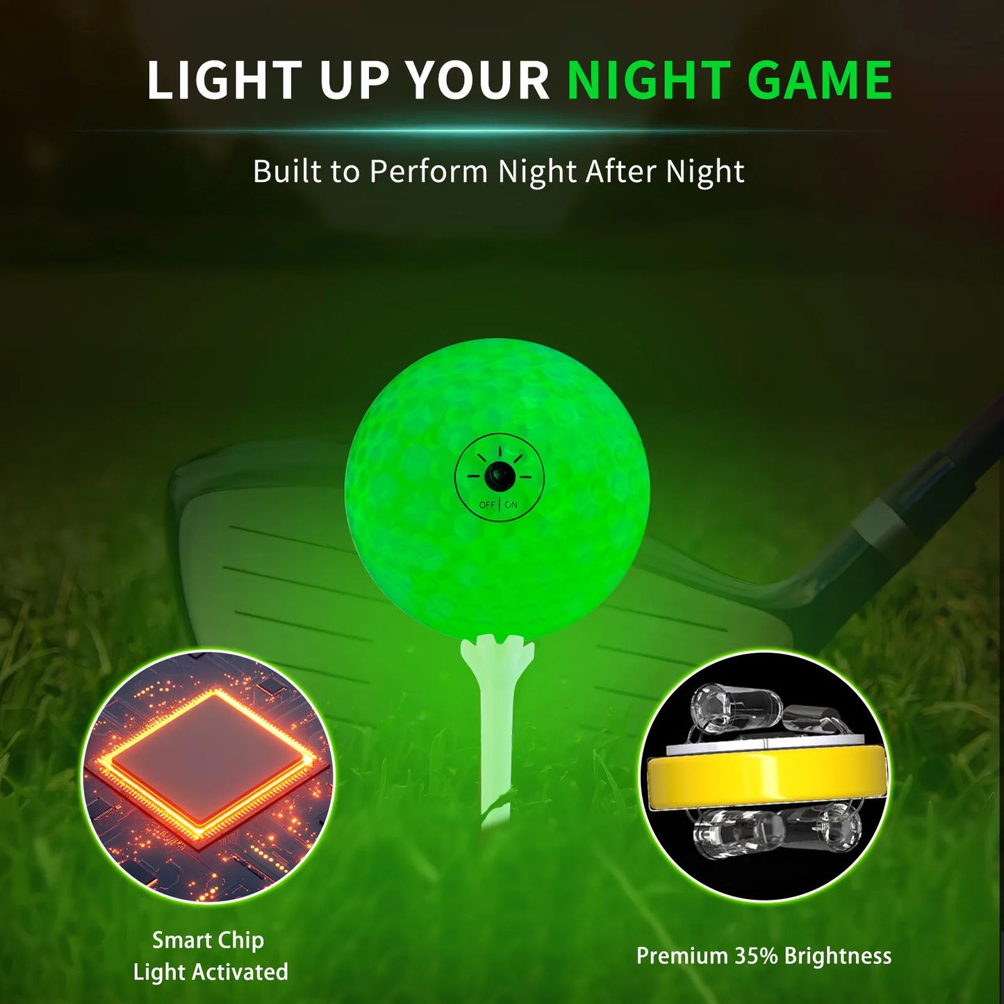 Light-Activated LED Golf Balls – 6-Color Glow Set with Storage Bag
