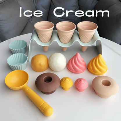 Eco-Friendly Beach Sand Toys Set - Wheat Straw Ice Cream Digging Tools for Kids Outdoor Play (Nordic Design)