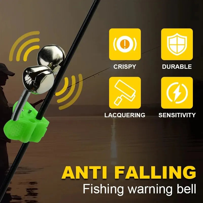 Fishing Rod Bite Alarm Set - 5 Pack Green ABS Bell Clamps with Metal Tips for Outdoor Fishing