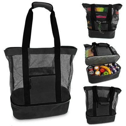Waterproof Double-Layer Beach Tote Bag - Large Capacity Mesh Swimming Storage Bag with Heat Preservation for Women