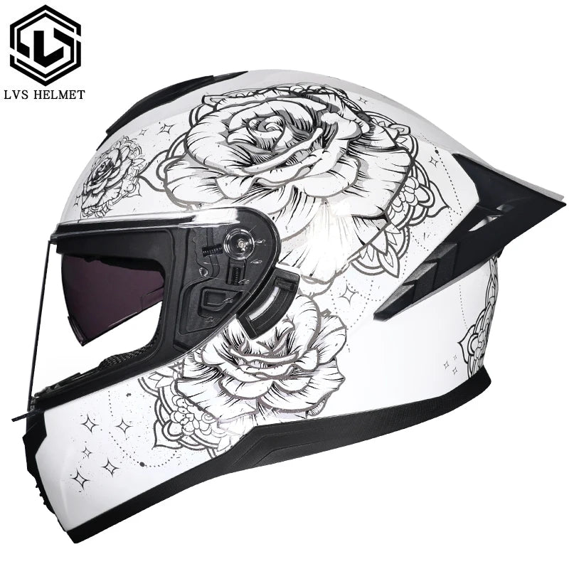 Full Face Racing Motorcycle Helmet - Winter Warm Double Visor Motorbike Sports Helmet LVS-701