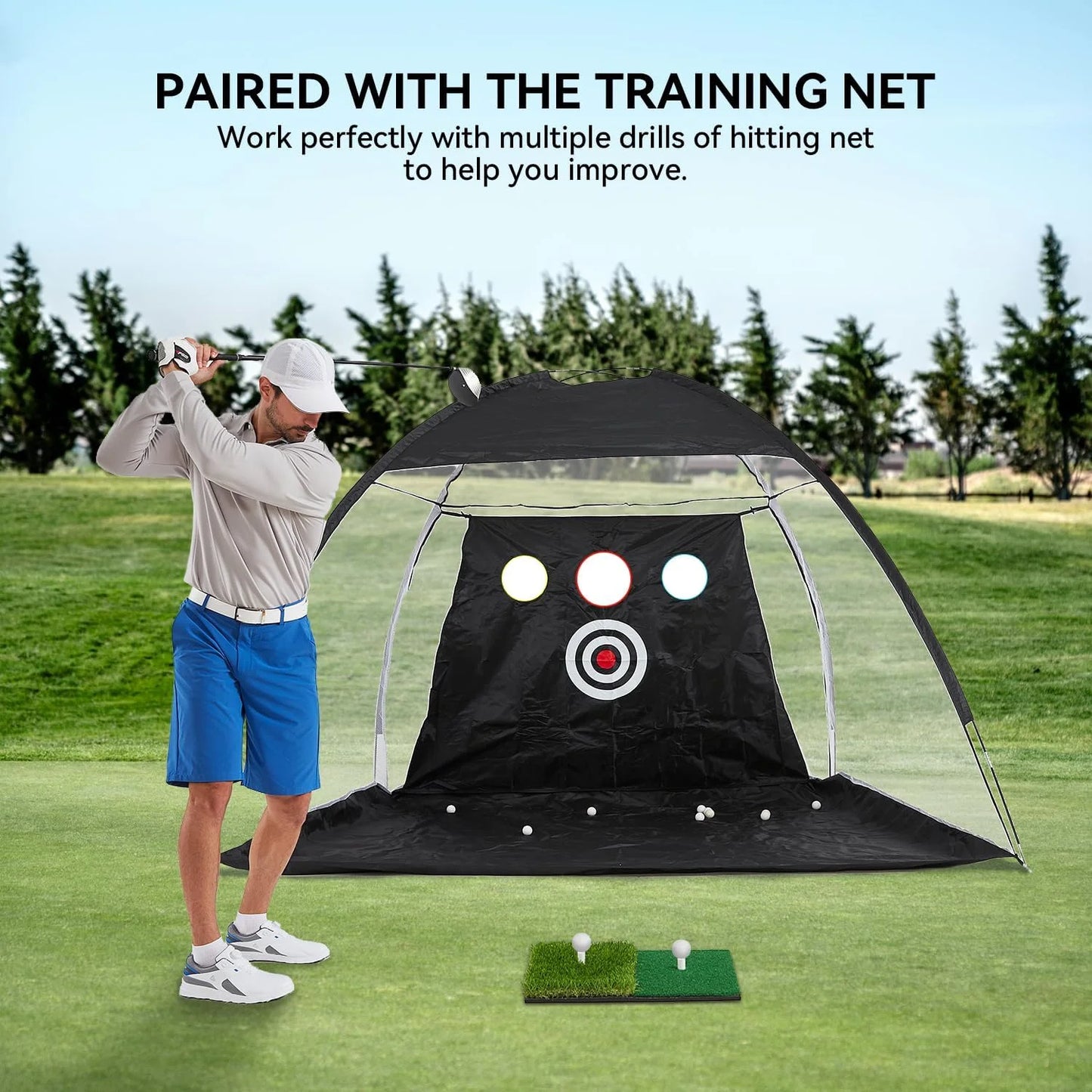 Portable Golf Practice Mat - Artificial Turf Hitting Mat with Tee Hole for Swing & Chipping Training (Backyard/Garage)