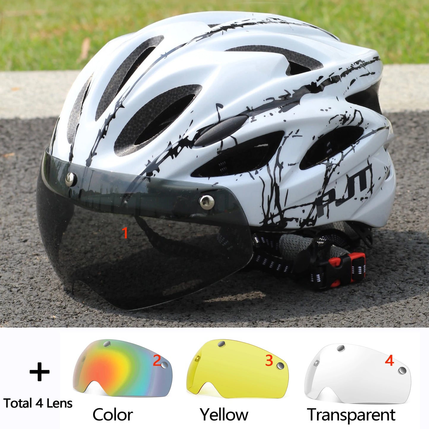 PJT Ultra-Light Cycling Helmet with Magnetic Goggles - PC Shell & EPS Foam Construction, MTB Bike Helmet