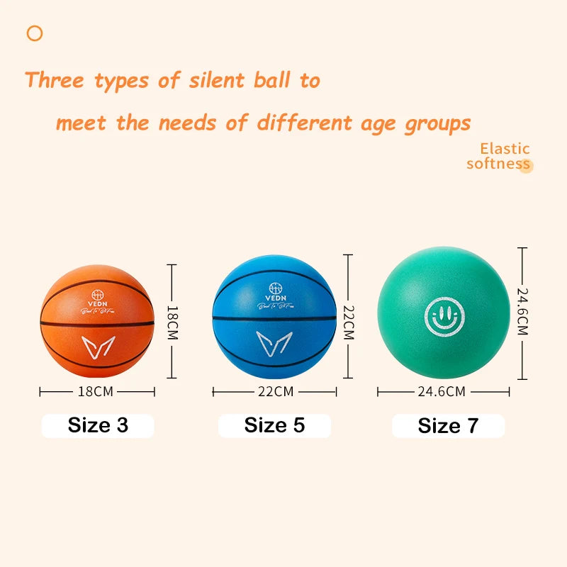 Silent Basketball for Indoor Training - Size 3/5/7 - Low Noise Rubber Ball for Indoor Courts