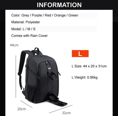 Large Capacity Camera Backpack - Waterproof DSLR Bag with Tripod Holder & Rain Cover