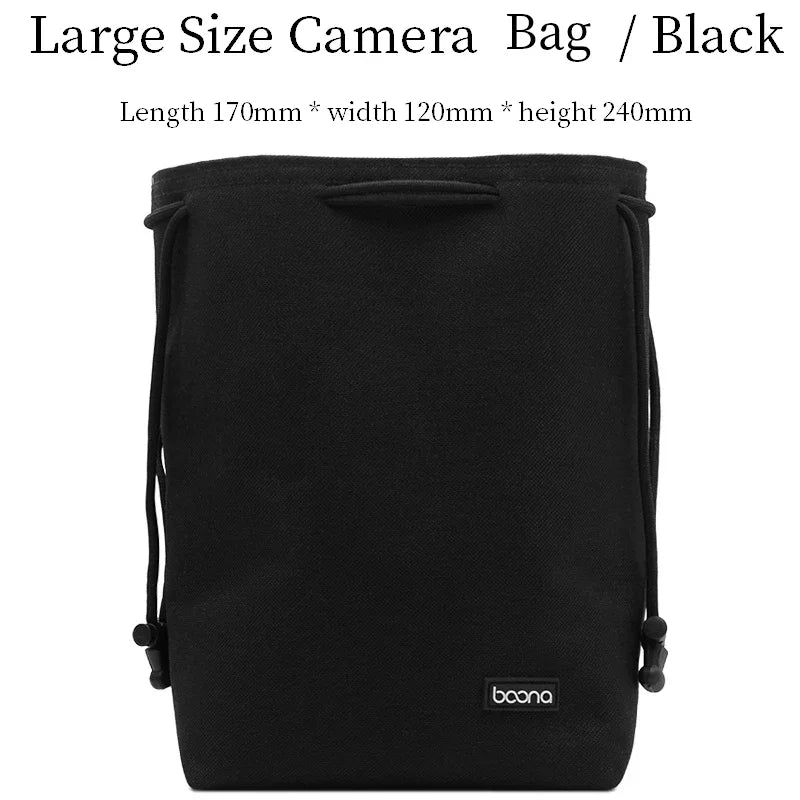 Camera Lens Bag - Waterproof Drawstring Pouch with Fleece Protection for DSLR Cameras