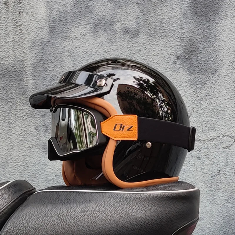 Retro 3/4 Open-Face Motorcycle Helmet - Semi-Open Cross-Country Winter Riding Helmet