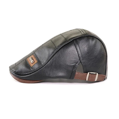 Premium Faux Leather Newsboy Cap - Adjustable Retro Flat Cap for Men