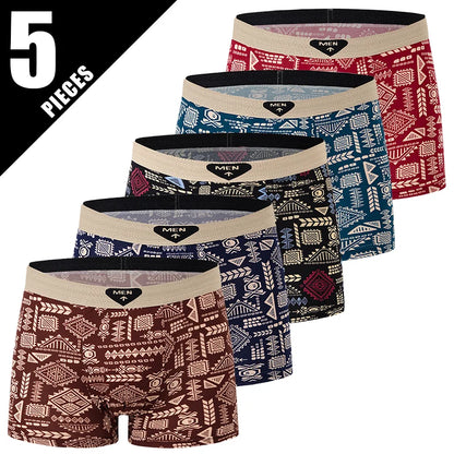 Men's Printed Fashion Boxer Briefs - 4/5 Pack European & American Sizes, Plus Size Comfortable Underwear & Swim Trunks