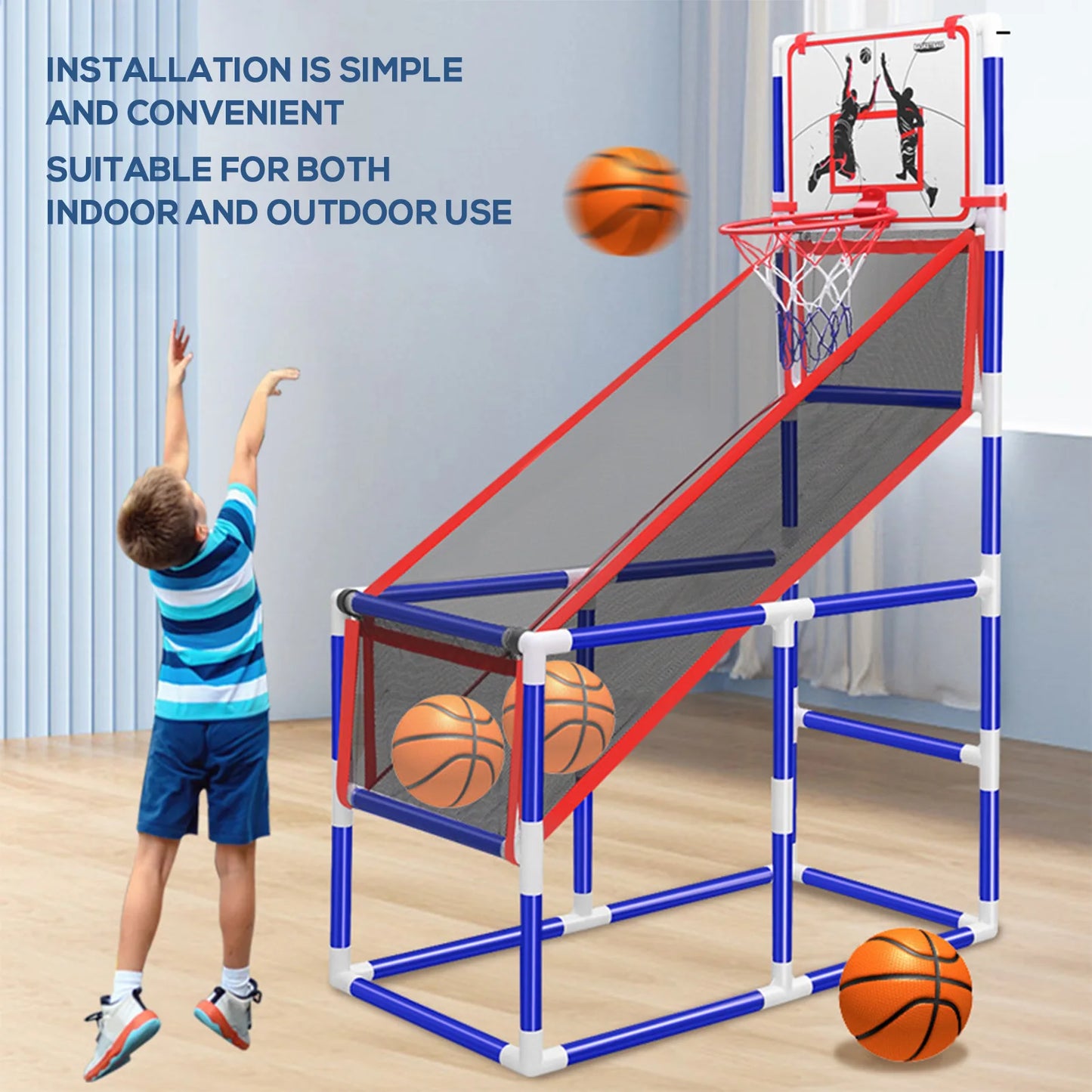 Adjustable Kids Basketball Hoop Set - Indoor/Outdoor Training System with 4 Balls (88cm-140cm Height Range)