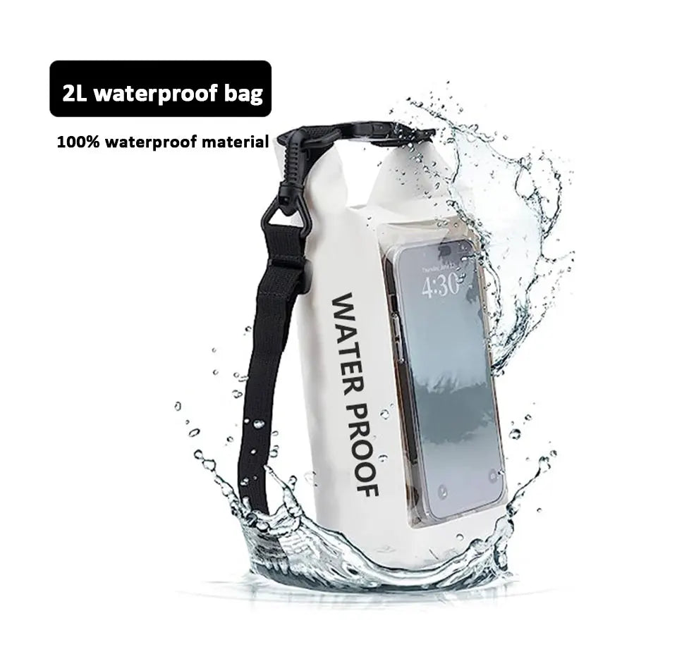 PVC Waterproof Dry Bag 2L - Touch Screen Phone Pouch for Swimming Rafting Surfing Boating - Shoulder Bag