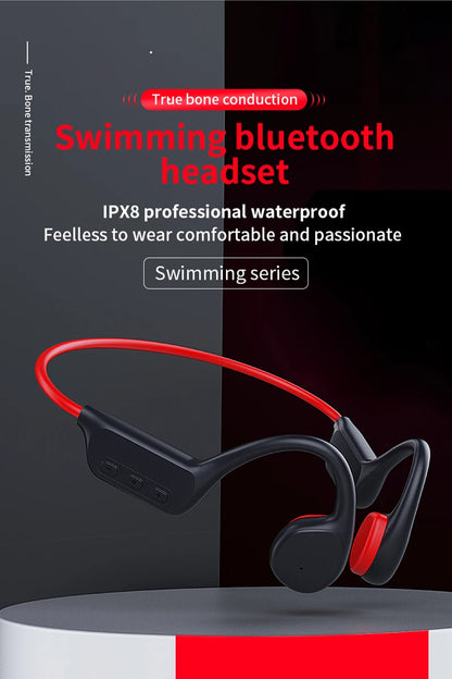 Waterproof Bone Conduction Swimming Headset - Bluetooth 5.3 Wireless Earphones with 32GB Storage, IPX8 Rating & Microphone for Exercise and Fitness