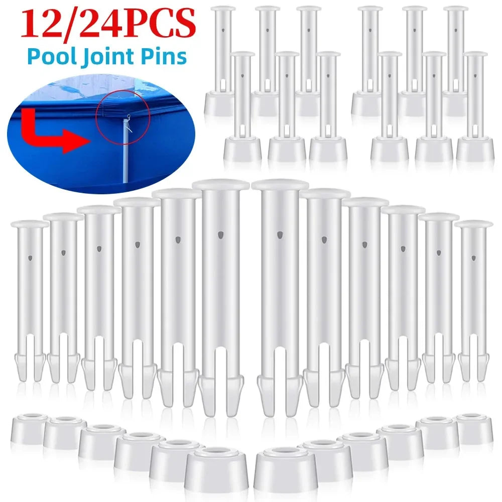Intex Pool Joint Pin Replacement Set - 12/24 Piece Plastic Lock Pins with Rubber Seals for Round Metal Frame Swimming Pools