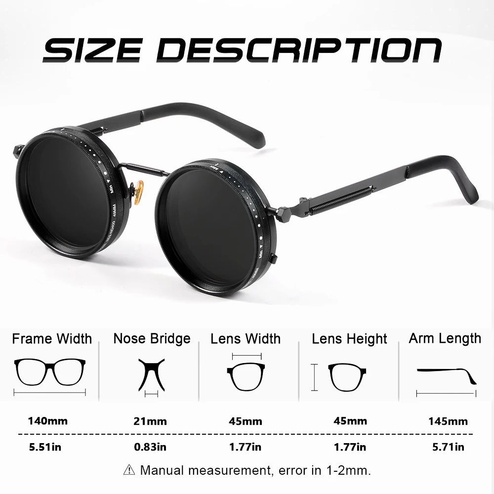 CRIXALIS Polarized Round Sunglasses - ND9 Adjustable Dimming, Retro Punk Style for Men & Women, UV400 Outdoor Fishing Eyewear