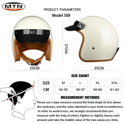 Vintage 3/4 Jet Motorcycle Helmet - DOT Certified Synthetic Leather Open Face Helmet with Mask
