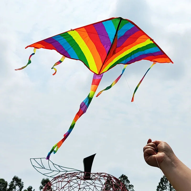 Rainbow Kite with Long Tail - Easy Flying Design with 30m Line for Kids and Outdoor Fun