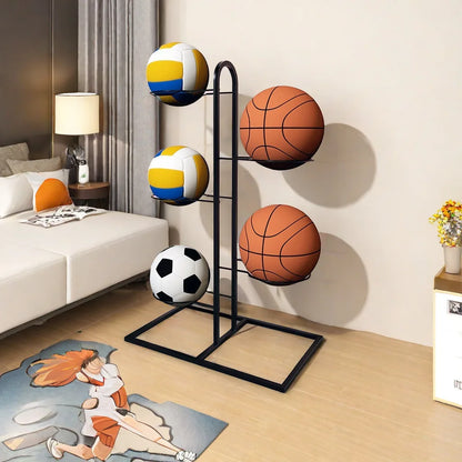 Carbon Steel Basketball Storage Rack - Multi-Layer Ball Organizer Stand for Basketball, Football, Volleyball (Home & School)