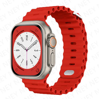 Ocean Strap Silicone Band for Apple Watch - Compatible with Ultra 2, Series 9/8/7/6/5/4/3/SE - All Sizes (49mm, 45mm, 44mm, 42mm, 41mm, 40mm) - Premium Silicone Bracelet Wristband